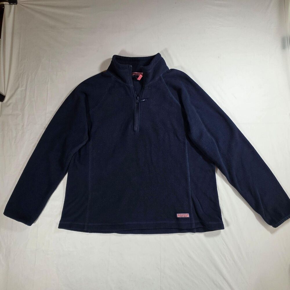 Vineyard Vines Fleece Pullover Women's XL Blue 1/4 Zip Mock Neck Sweater Casual